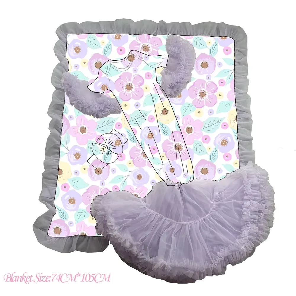 New Baby Gown Clothes Watermelon Tutu Petti Gown Newborns Rainbow Flower Baby Girl Gown Matches Baby Blanket Customizable