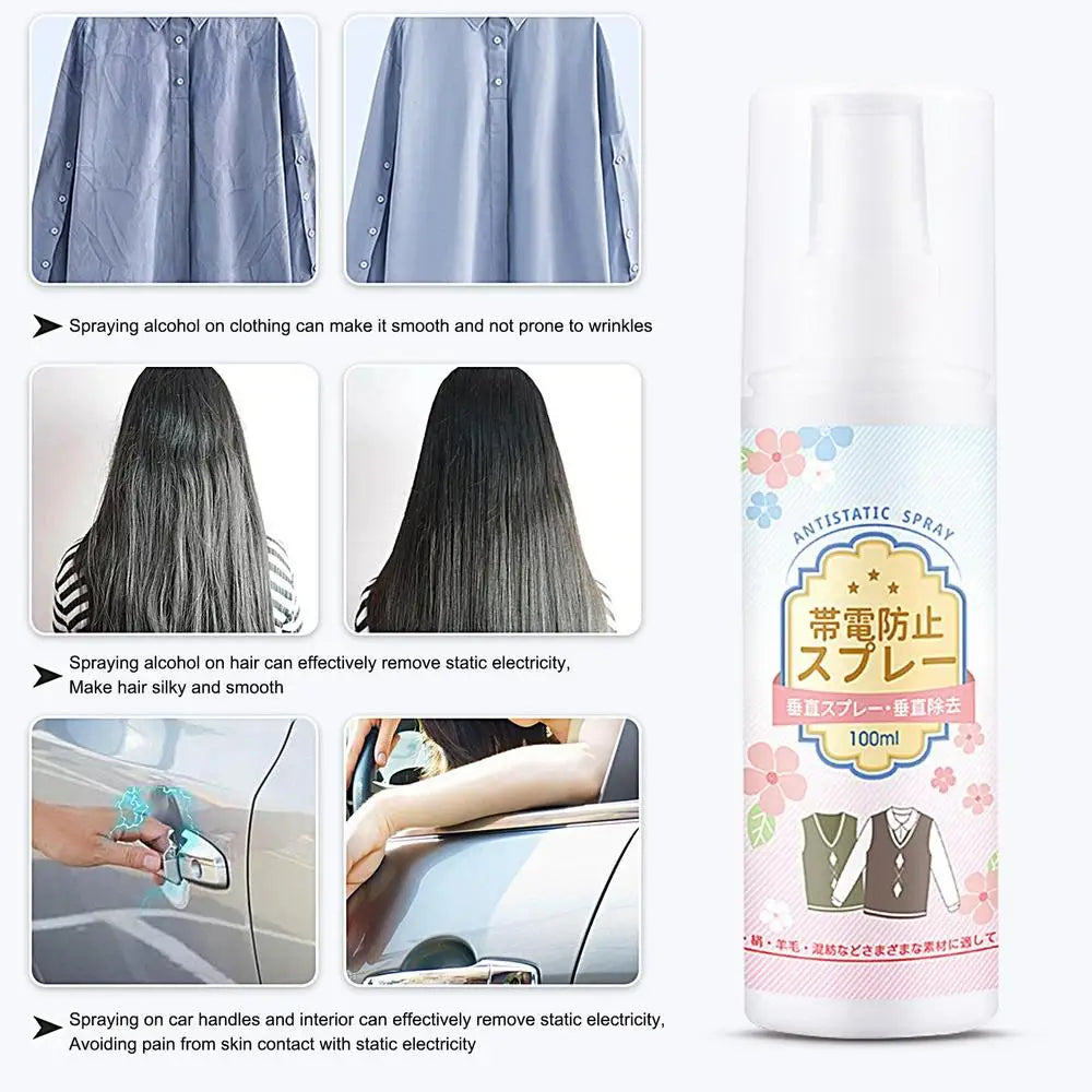 Anti Static Spray 100ml Anti Static & Instant Wrinkles Release Spray Travel Size Odorless Fabric Anti Static Spray Reduce Static