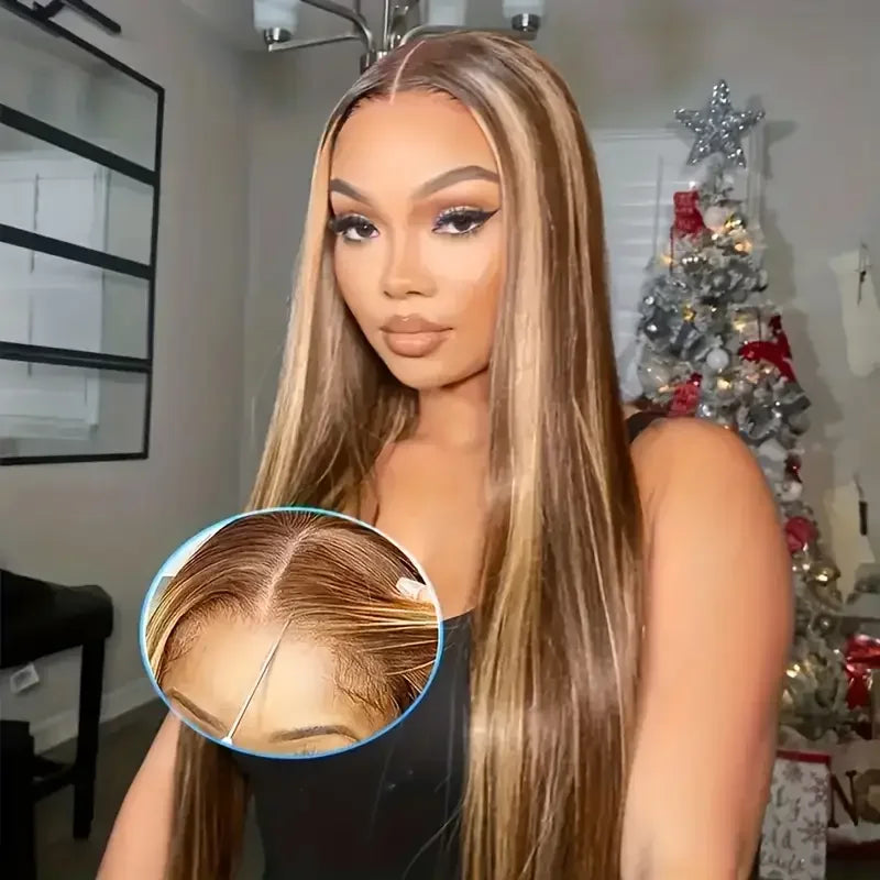 200 Density Honey Blonde Long Straight 13x4 HD Lace Front Wig Human Hair  4/27 Highlight 13x4 HD Lace  Frontal Wigs Human Hair