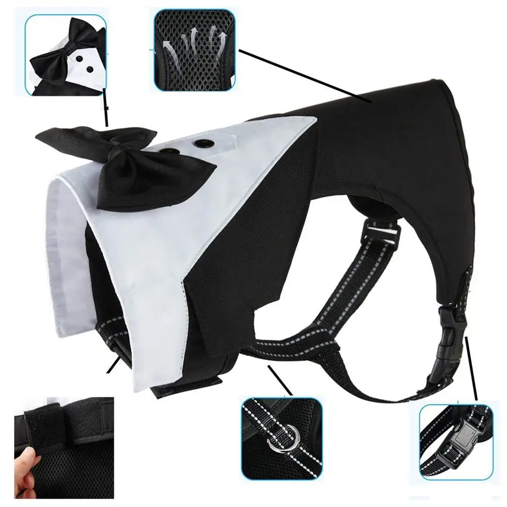 Dog Tuxedo Costume Formal Shirt Wedding Black Jacket Suit Pet Puppy Prince Ceremony Bow Tie Suit Small Dogs Cats Clothes