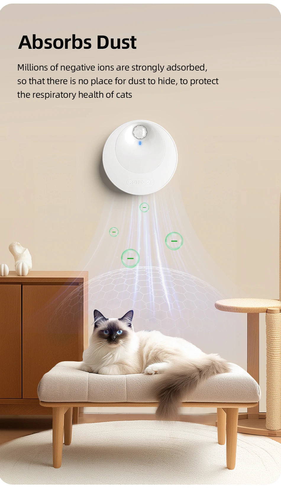 ROJECO 4000mAh Smart Cat Litter Deodoriser Automatic Cat Litter Box Odor Purifier For Pet Toilet Deodorant Purifier Accessories