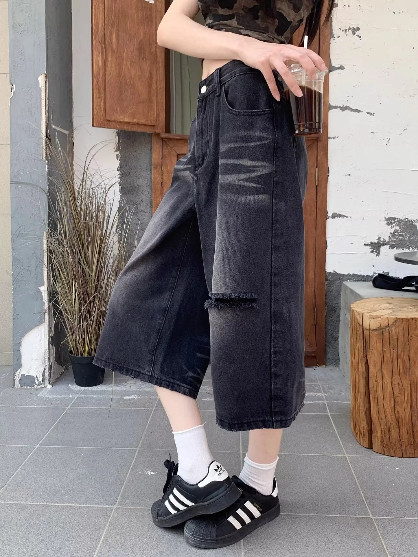Jeans Woman 7-point Pants Summer Clothes Baggy Jorts Women's Wide Pants Shoujo Girl Style Coquette Jean Shorts High Waist Jeans