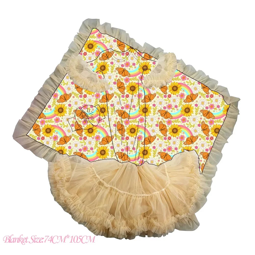 New Baby Gown Clothes Watermelon Tutu Petti Gown Newborns Rainbow Flower Baby Girl Gown Matches Baby Blanket Customizable