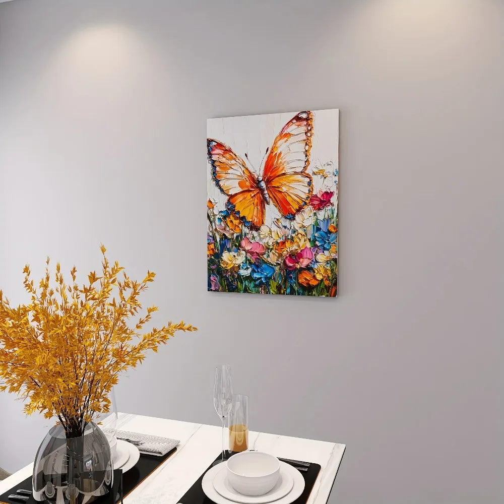Vibrant butterfly and floral canvas art for bedroom, living room, home office, 1.5 inch thick pine solid wood frame
