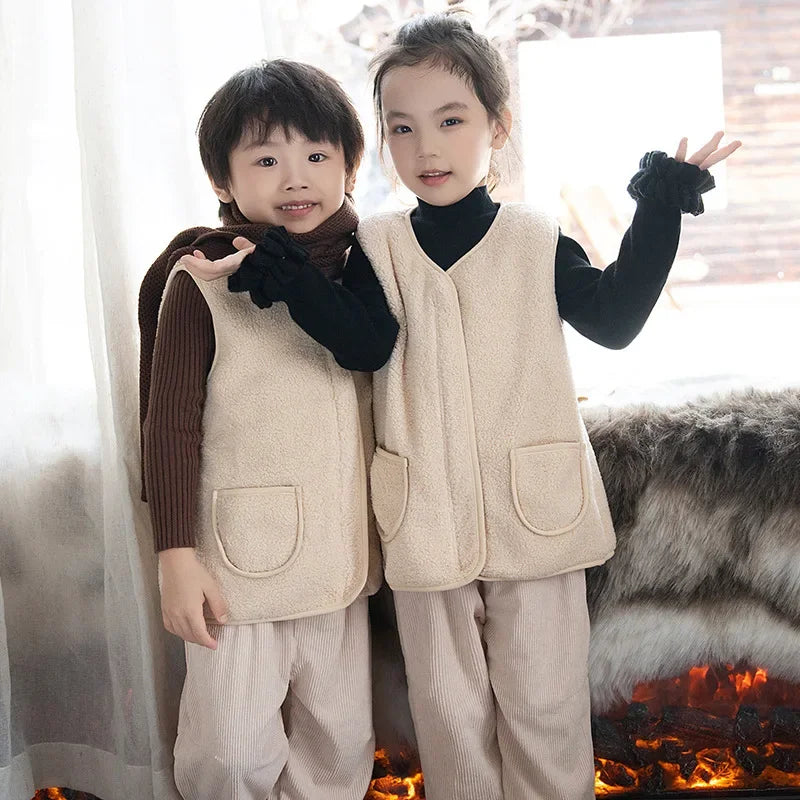 Winter Children's Outfits Kids Warm Thick Vest Coat and Knit Long Sleeve Sweater and Pants Clothes Sets Baby Girls Boys Clothing