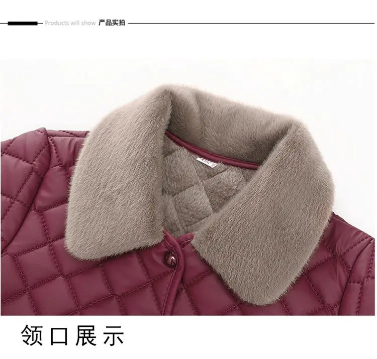 Female Winter Clothes Mother's Clothes With Added Velvet For Warmth Coat Fashionable New Short Ribbed Thickened Jacket Autumn