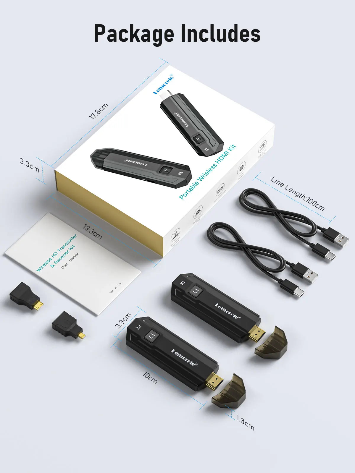 Lemorele P20 50M HDMI Wireless Transmitter And Receiver Multiple to 1 Display For Camera Laptop PC To TV Monitor Projector