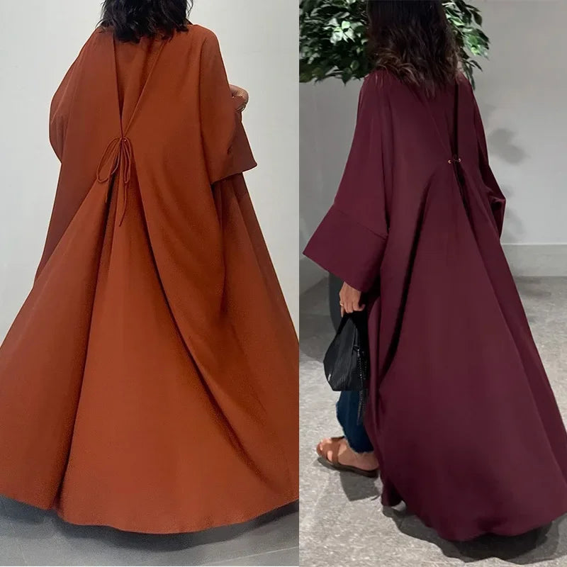 Eid Muslim Abaya for Women Cardigan Lace-up Solid Caftan Dresses Robe Jalabiya Ramadan Dubai Open Abayas Kaftan 2025 Vestidos