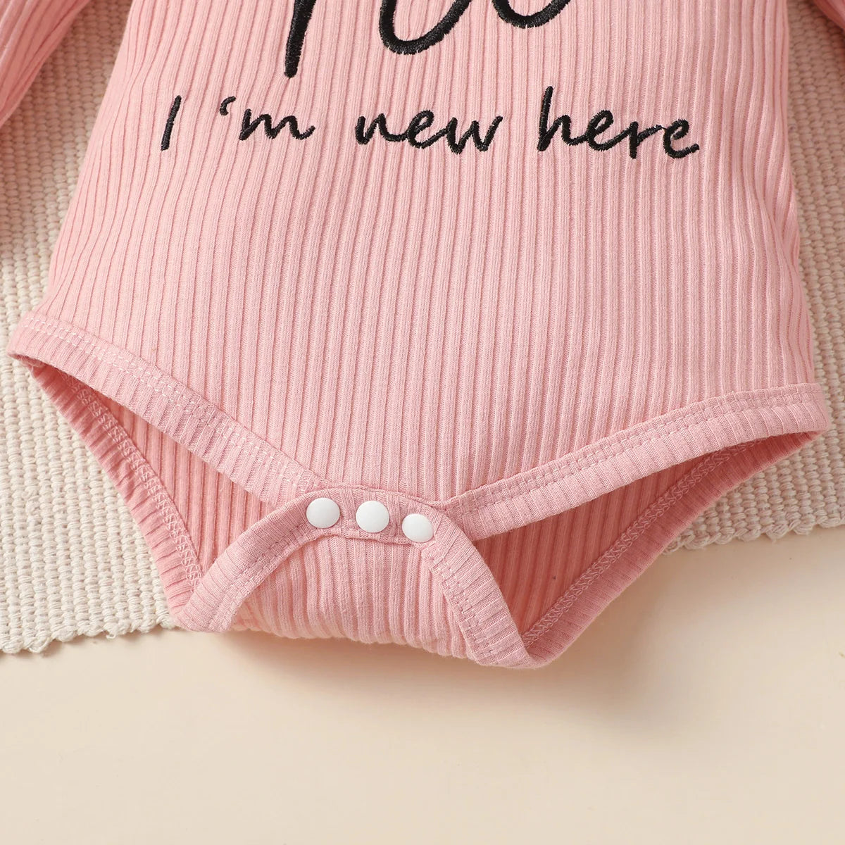 Winter  0-1  Years  Old  Infnat  Baby  Boys Long Sleeved Striped Letter Embroidered Top  And  Printed  Pants   Three-Piece Set