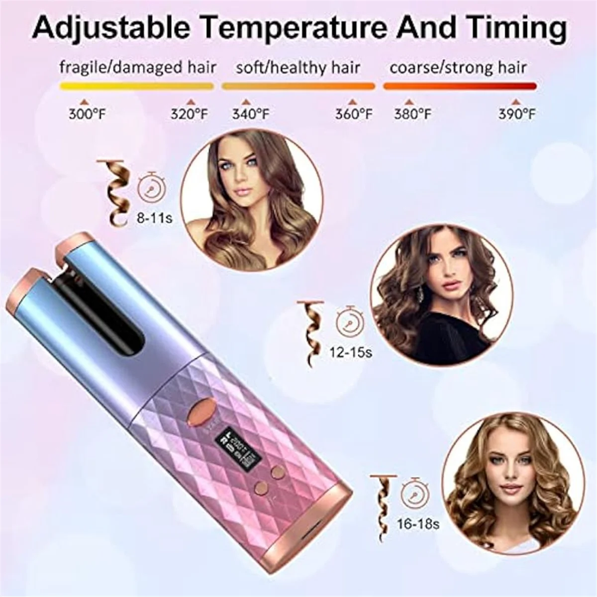 Hair curlerAutomatic Curling Iron, Cordless Auto Hair Curler,Portable Rotating Curling Wave Wand Styling Tool, Auto Shut Off