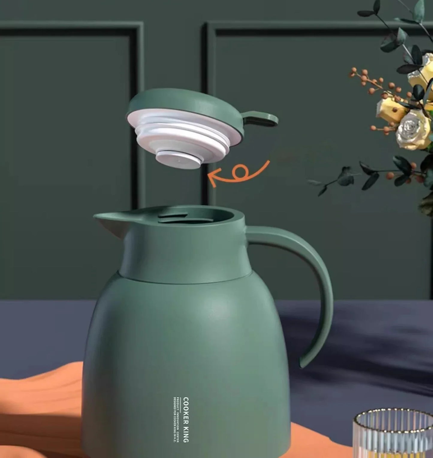 COOKER KING Thermo Jug Glass Inner Insulation Pot Thermal Kettle with Handle Dormitory Thermal Flask Keep Warm＆Cold Water Kettle
