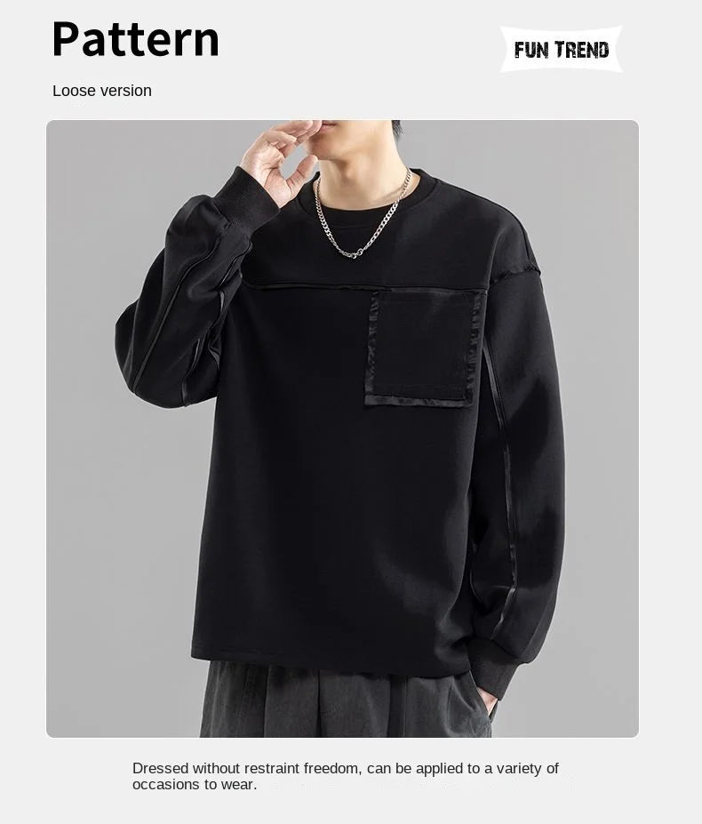 Sweatshirt Male Street Wear  Clothes American Casual Decorative Stitch Round Neck Long Sleeve Unisex Couple Autumn Fashion Top