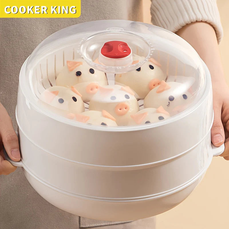 COOKER KING Microwave Heating Steamer Food Grade Household Water Adding Double Layer Thick Container Dish Steamer Steamer