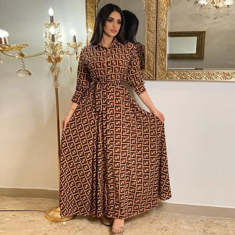 Women's Fashion  New Sexy Elegant Dress Temperament Digital Printing  Long Shirt Dress Women's Elegant Commuter Casual Dress