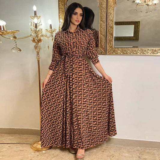 Women's Fashion  New Sexy Elegant Dress Temperament Digital Printing  Long Shirt Dress Women's Elegant Commuter Casual Dress