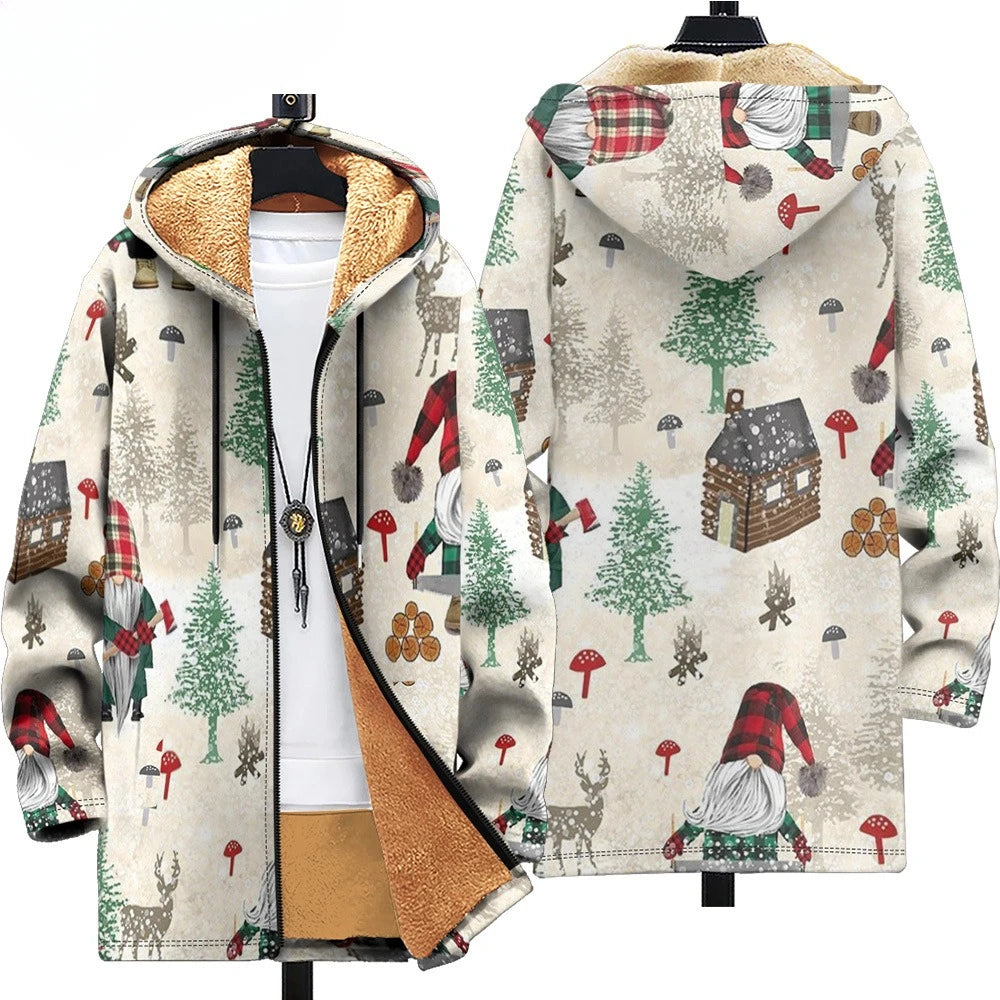 Men Cardigans Coats Black White Texture Printed Plush Thick Winter Abstract Art Graphics Jackets Casual Streetwear Clothing