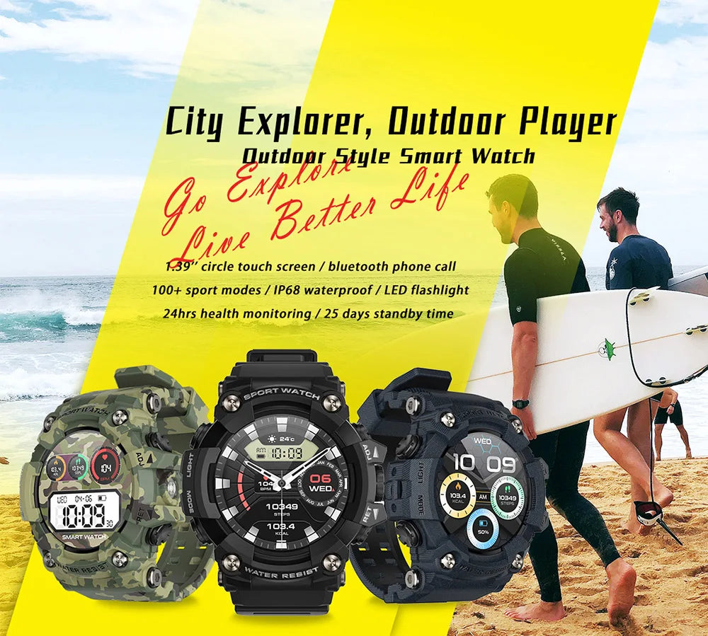 T6plus Compass Altitude Air Pressure Smart Watch  100+ Sport Mode Fitness Tracker Outdoor Military Smartwatch