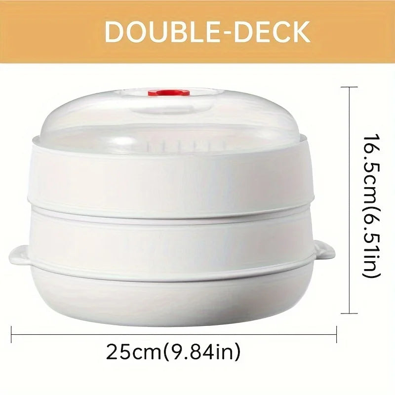 COOKER KING Microwave Heating Steamer Food Grade Household Water Adding Double Layer Thick Container Dish Steamer Steamer