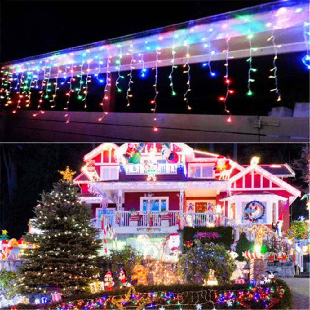 Christmas Lights Waterfall Outdoor Decoration 4M Droop 0.4-0.6m Led Lights Curtain String Lights Party Ggarden Eaves Decoration