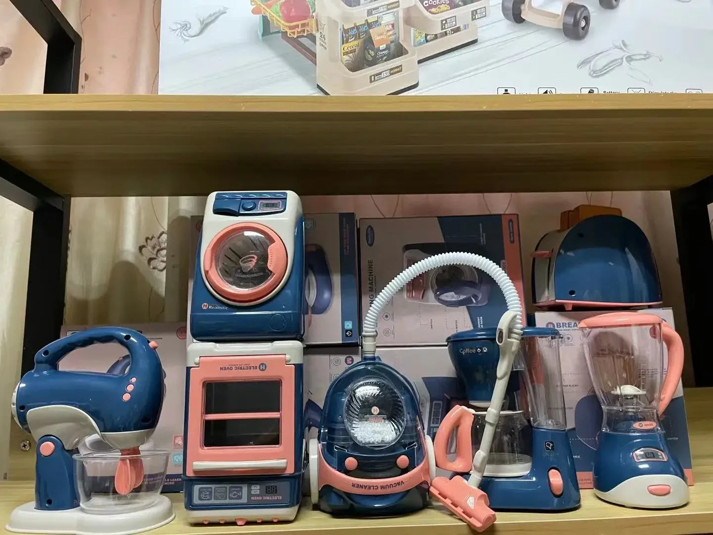 2025 Kids' Pretend Play Mini Simulation Kitchen Toys BLUE Household Appliances Toy with Light up & Sound for both Boys and Girls