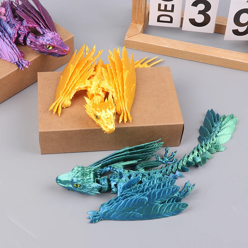 3D Printed Dragon Feathered Wyvern Dragon Articulated Fidget Dragon Home Office Decor Desktop Pet Desk Toy