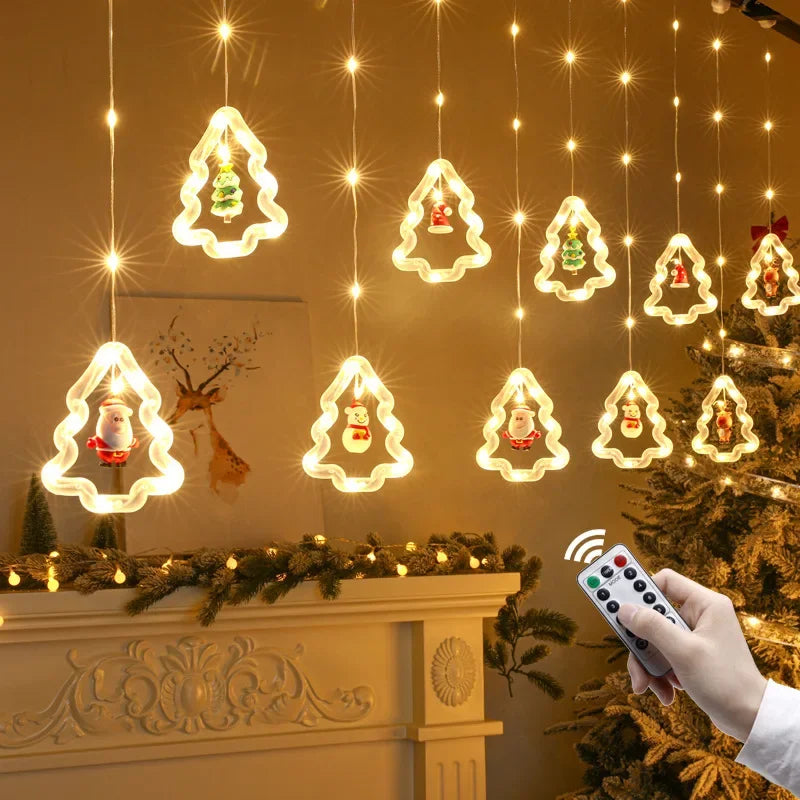 Christmas LED Strip Lights Room Garland LED Curtain Lamp USB Plug Christmas Decorations Lights for Bedroom Living Room Window
