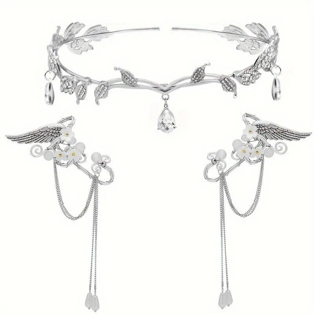 Rhinestone Leaf Wedding Tiara Headband for Brides, Silver Crown Headband for Pageants Wedding Prom Birthday