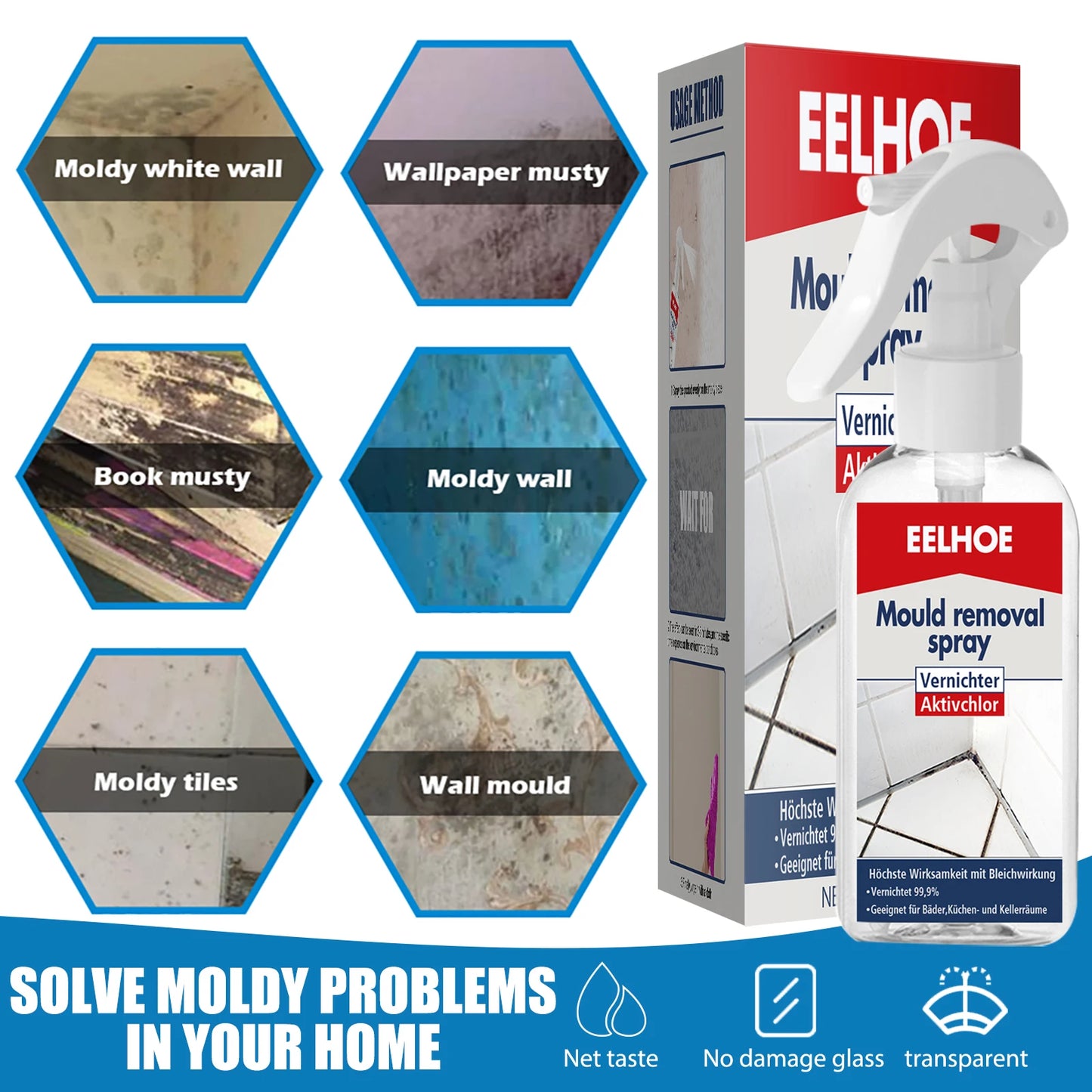 Wall Mildew Remover Mildew Stain Remover Spray Active Mildew Mould Removal Foam Spray Long-lasting Effect Wall Mold Remover