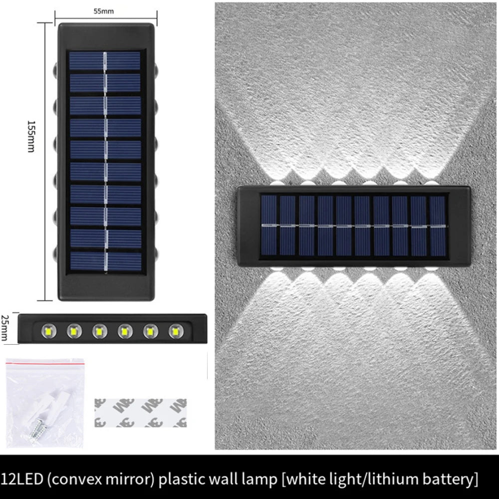 Solar Wall Lamp Outdoor 4/6/8/10/12/16LED Light Waterproof Up And Down Luminous Lighting Balcony Yard Garden Decoration Lights