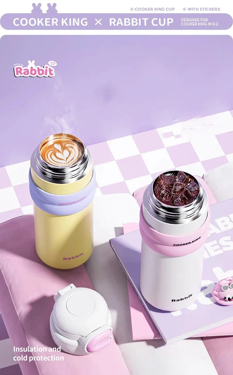 COOKER KinG in Stock 500ML Insulated Cup Stainless Steel Straw Cup for Children Leak-Proof Thermal Flask Portable Travel Tumbler