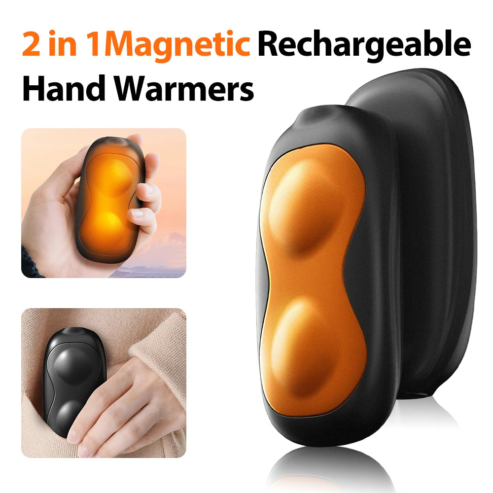 2 Pack Hand Warmers Rechargeable, Dual Magnteic Electric Hand Warmer, Double-Sided Warming Portable Heater Gifts for Women Men