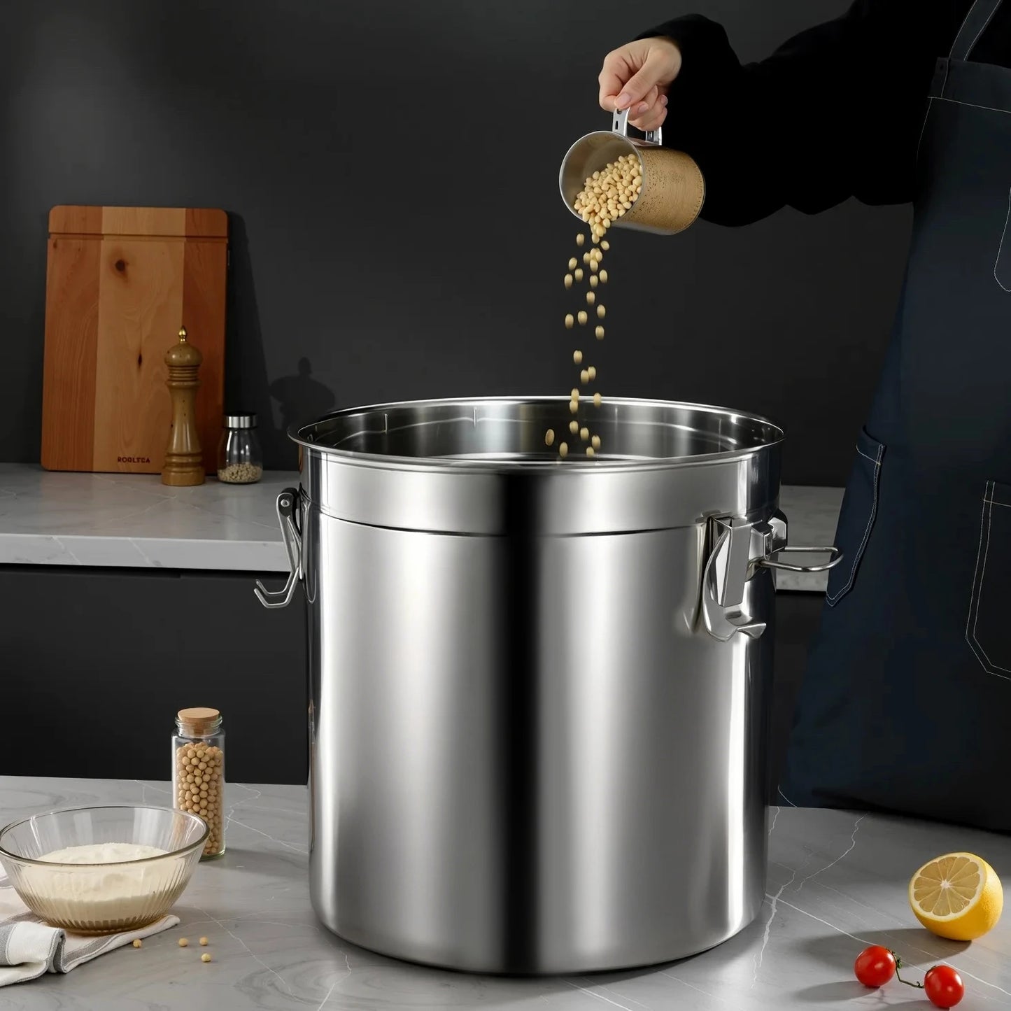Stainless steel food storage containers, suitable for storing flour, grains, and pet food