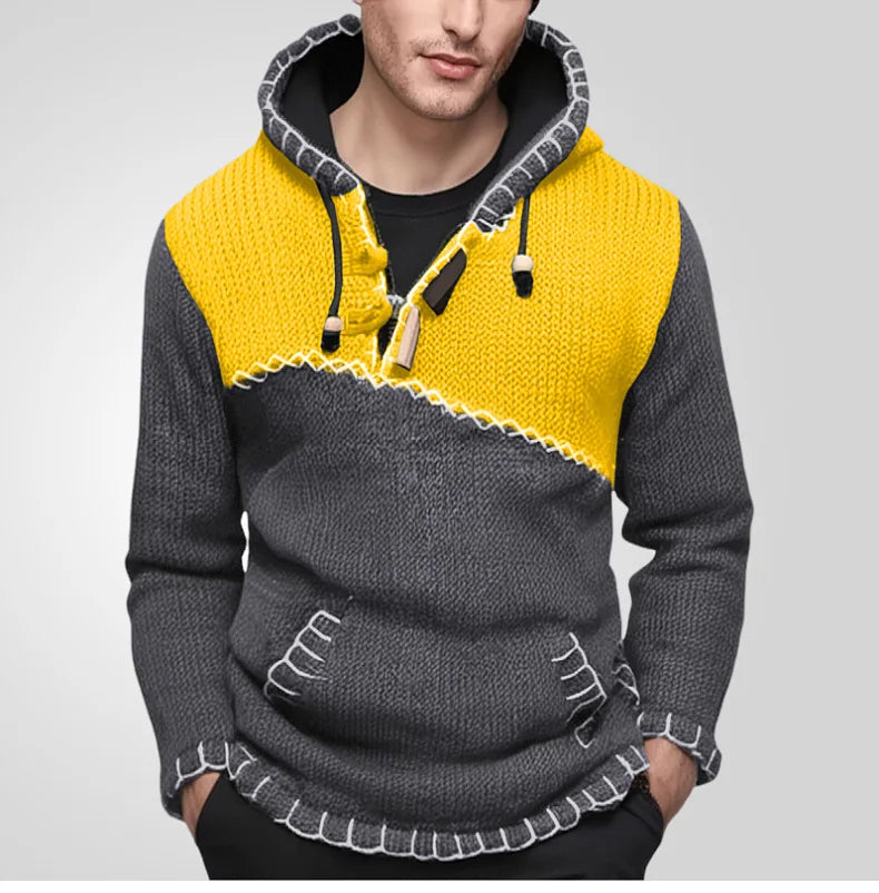 Pullovers Men Sweatshirts Sweaters Pockets Casual Loose Splice Hooded Knitted Drawstring Regular Thick Tops Autumn Winter