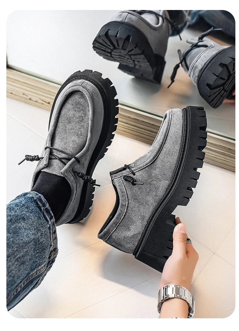 Men's Shoes 2025 Autumn New Style High-heel Thick-soled Loafers, Durable and Retro Casual Shoes, Everyday Street Trend Sneakers