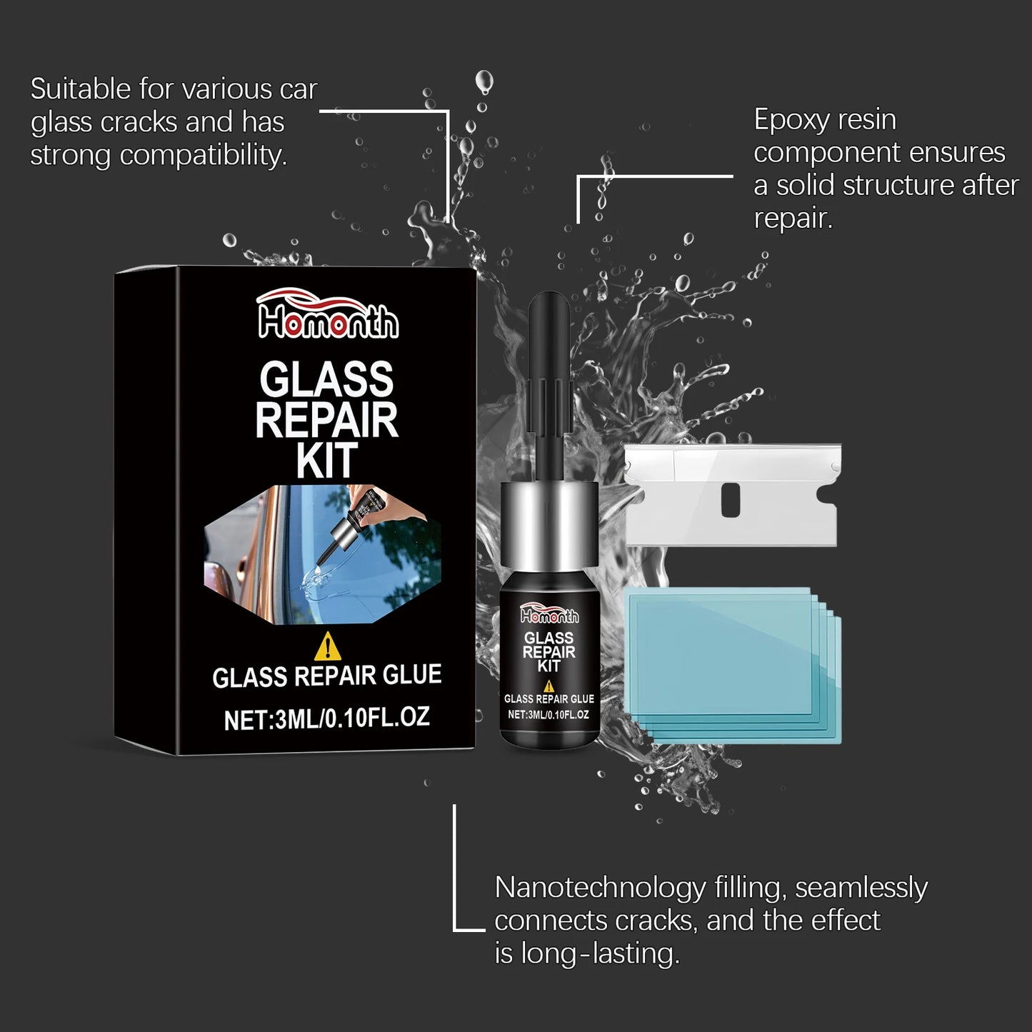 Car Windshield Repair Resin Kit Tools Windscreen Break Scratch Restoration Protective Stickers Glass Cleaner Care No Trace Wash