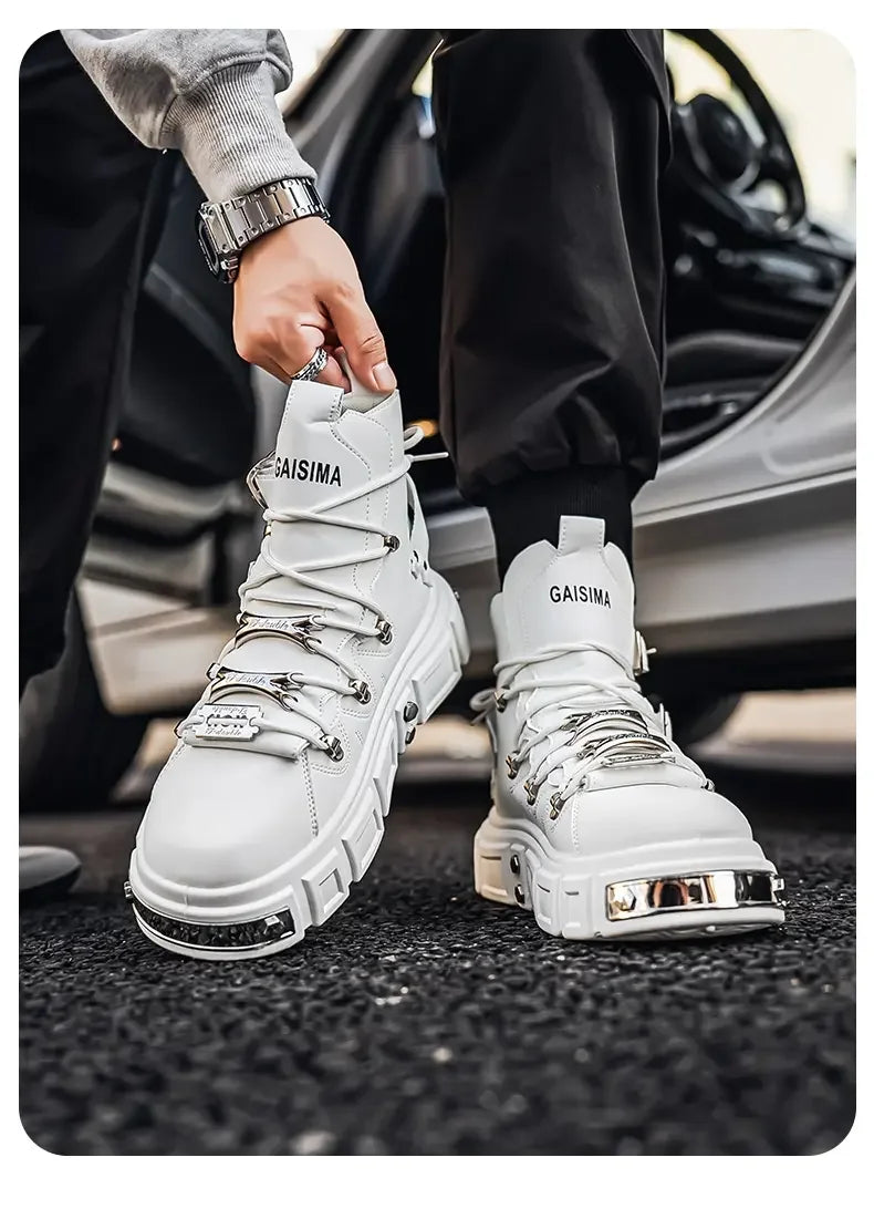 Boots For Man Fashion Rivet Leather Design Luxury Shoes Gothic Black Street Hip Hop punk Rock ankle boots Men Motorcycle shoes