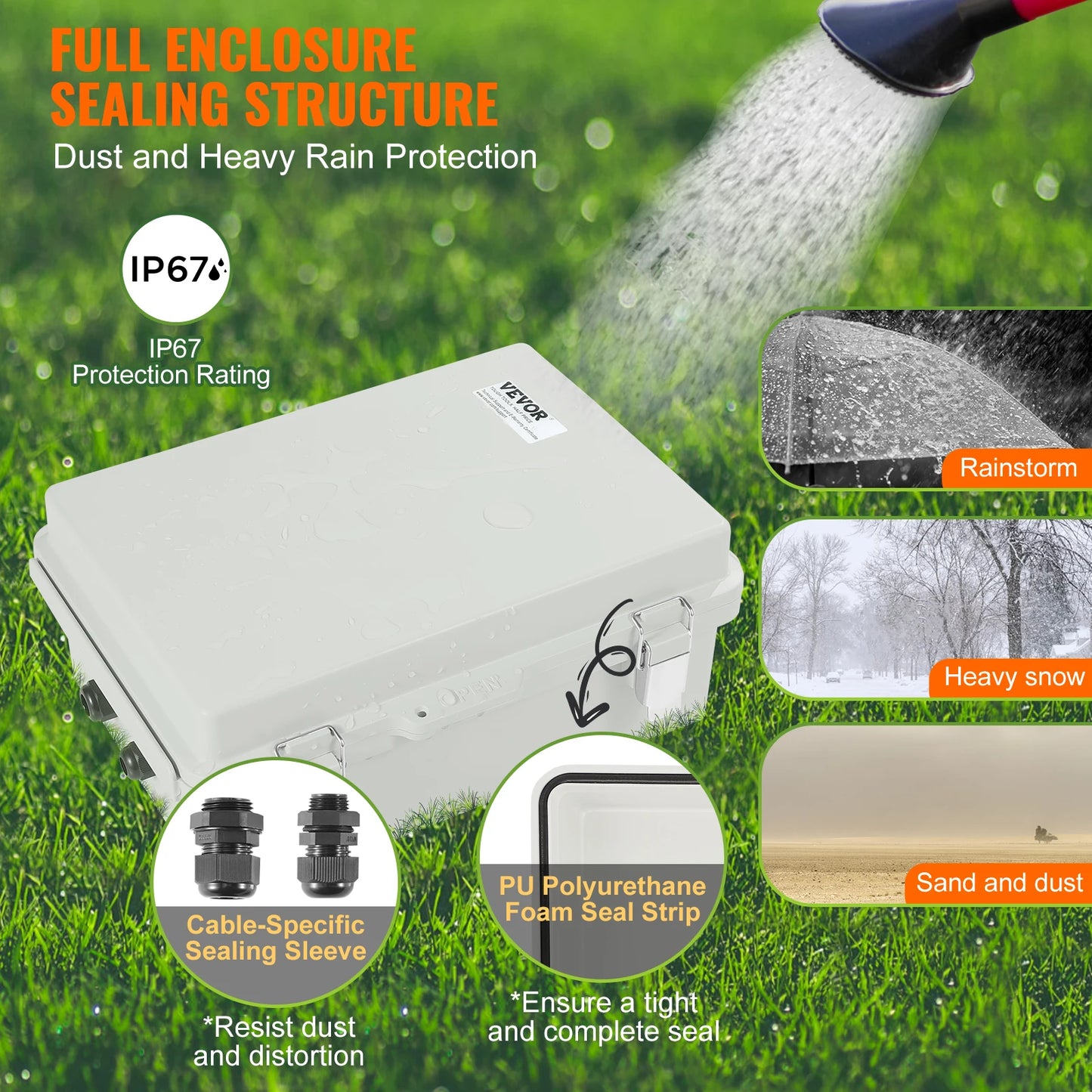 SucceBuy Outdoor Electrical Junction Box ABS Plastic Hinged Cover Stainless Steel Latch IP67 Waterproof for Electrical Projects