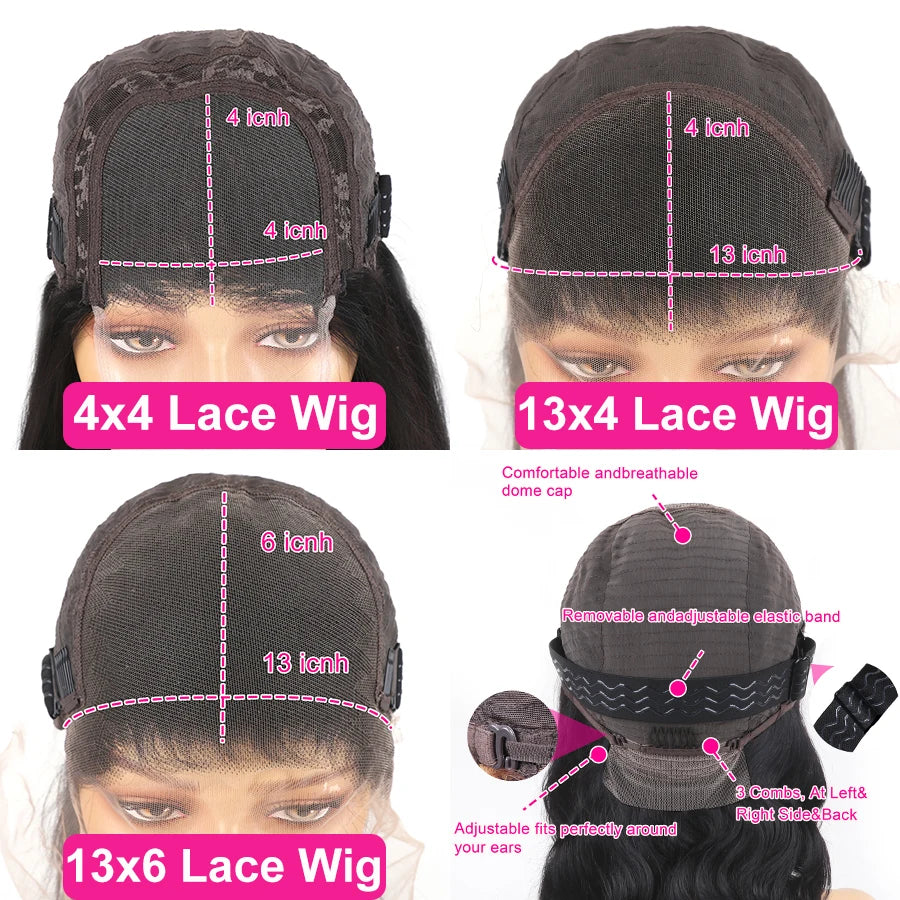 180 Density 36 38Inch Wig Human Hair For Women 13x4 Body Wave Lace Front Wig 13x6 Body Wave Lace Frontal Wig Brazilian Hair