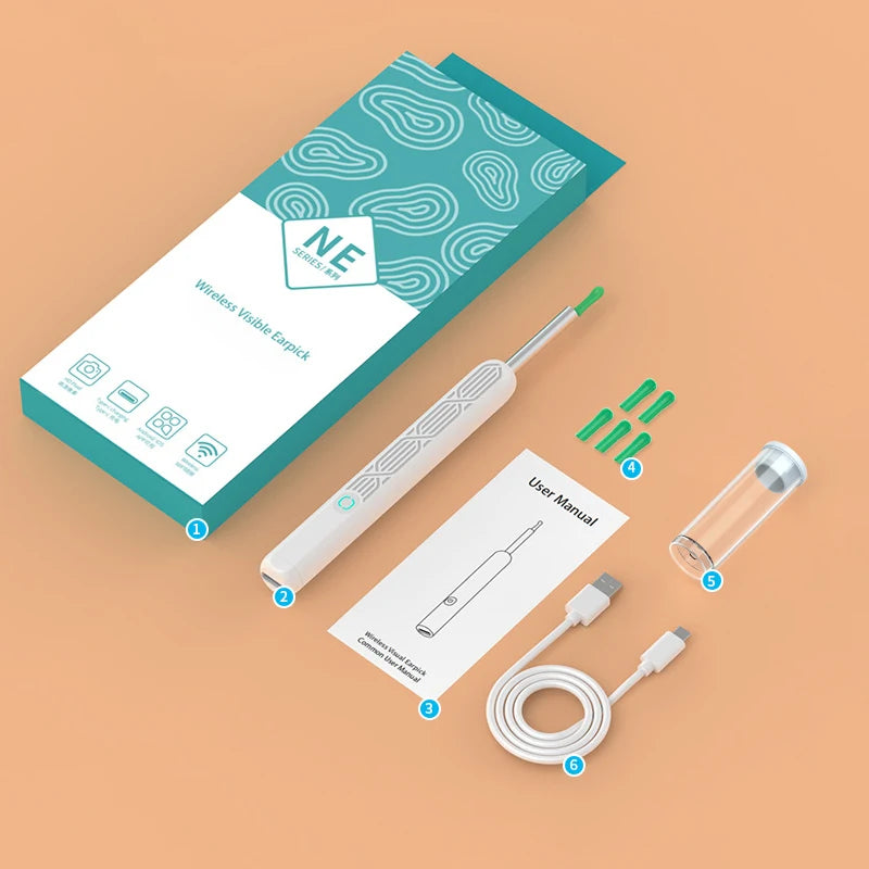 Intelligent WiFi Ear Health Device with Live Camera & LED Lighting, Solid ABS Plastic, Easy Transportation Design