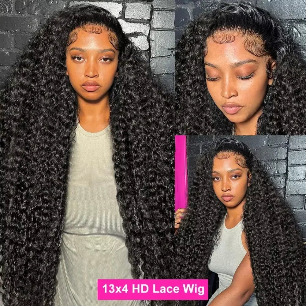 46 Long Inch Deep Wave Wig 13x4 13x6 HD Lace Frontal Pre Plucked Brazilian Natural Black Curly Wave Human Hair Wigs For Women