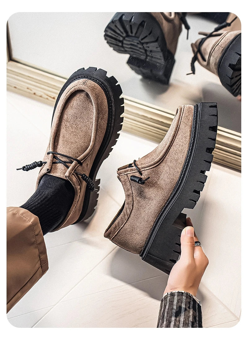 Men's Shoes 2025 Autumn New Style High-heel Thick-soled Loafers, Durable and Retro Casual Shoes, Everyday Street Trend Sneakers
