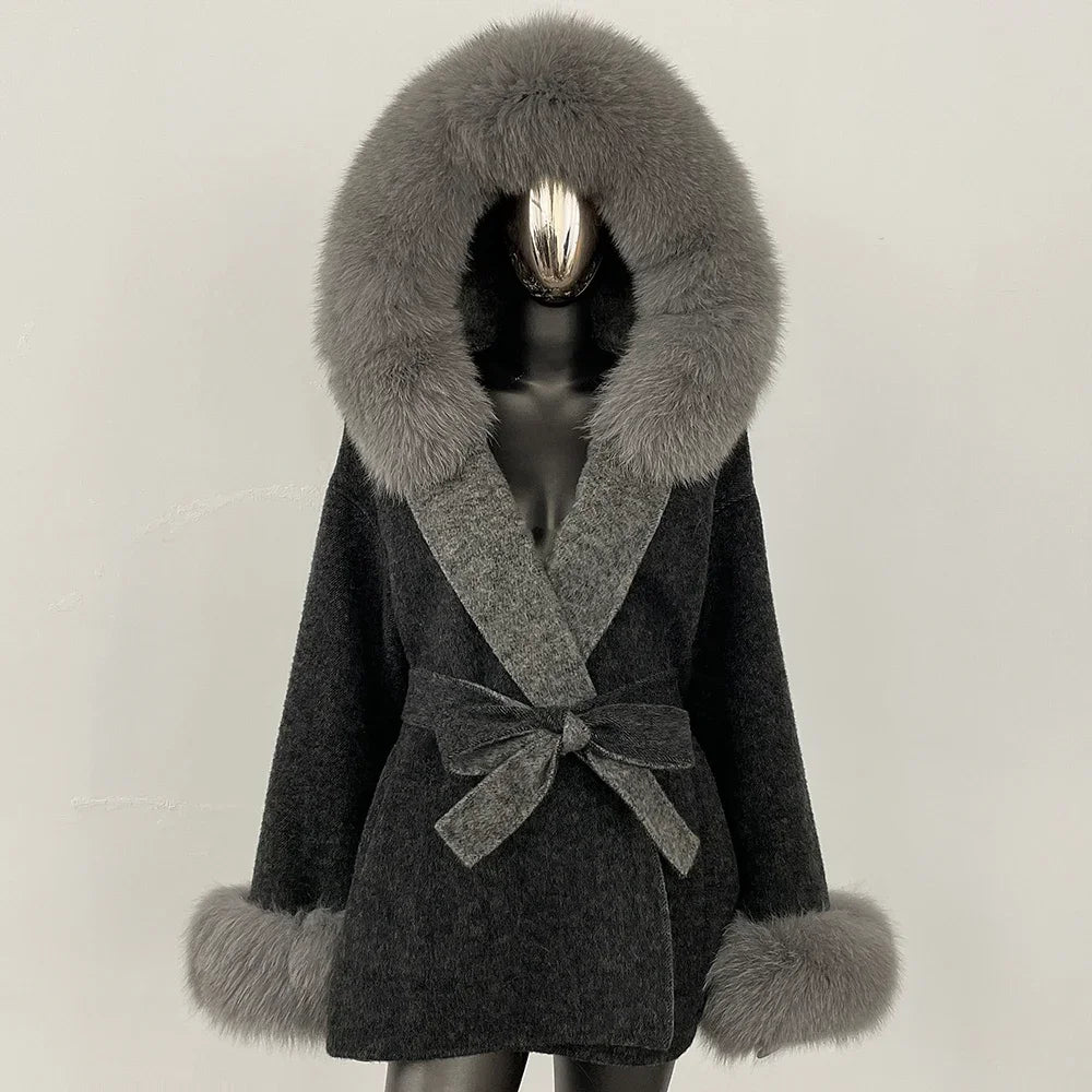 Real Fur Wool Coat Women Clothing Hooded Autumn Winter Commute Fur Coat 2025 Fashion Clothes Lady Raccoon Fur Woolen Jacket