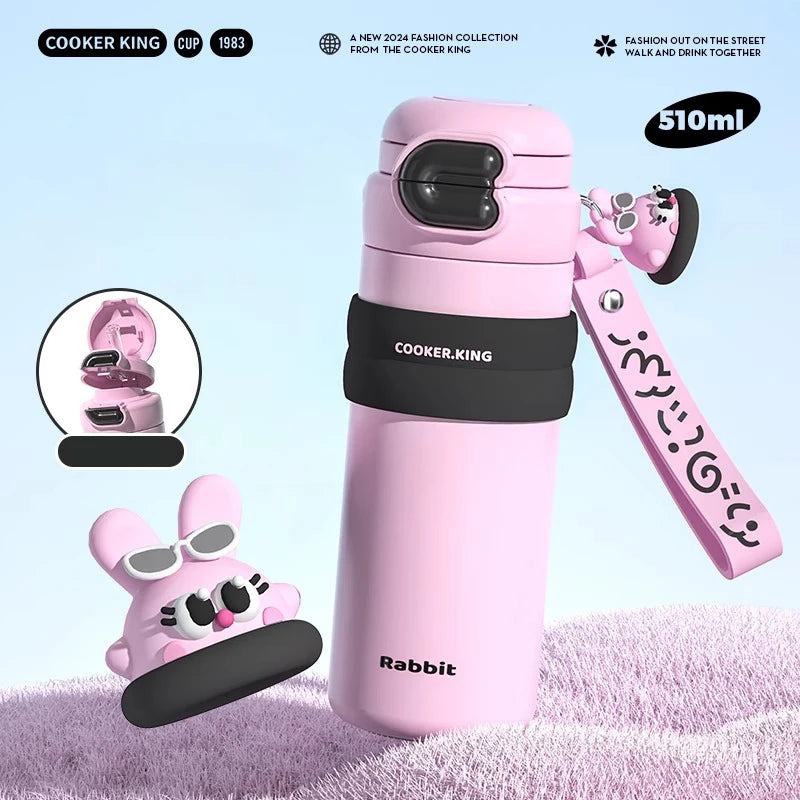 COOKER KinG in Stock 500ML Insulated Cup Stainless Steel Straw Cup for Children Leak-Proof Thermal Flask Portable Travel Tumbler