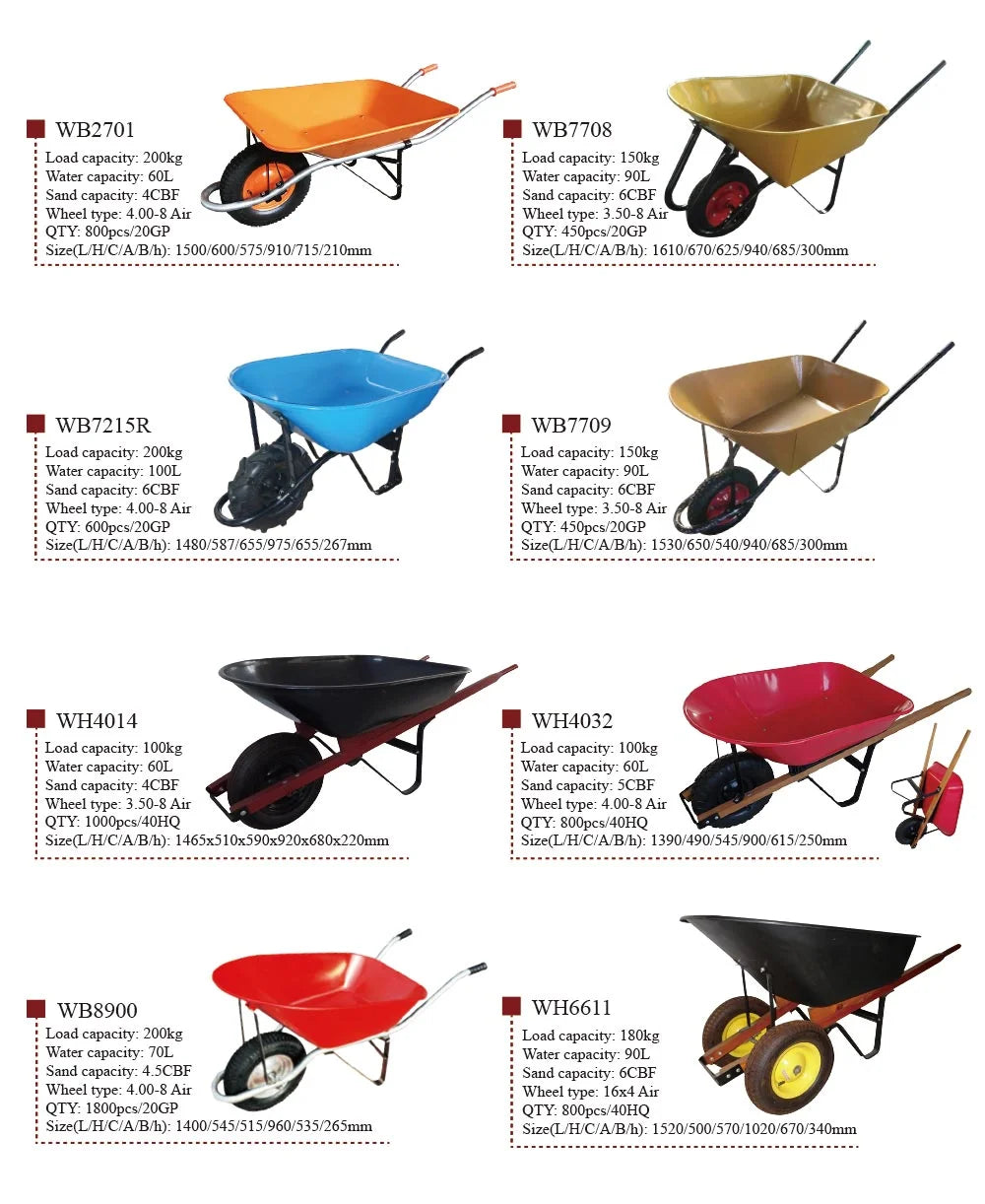 Top Quality Lower Price France Model Metal Cement Wheel Barrow WB6400