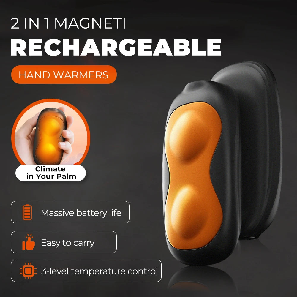 2 Pack Hand Warmers Rechargeable, Dual Magnteic Electric Hand Warmer, Double-Sided Warming Portable Heater Gifts for Women Men