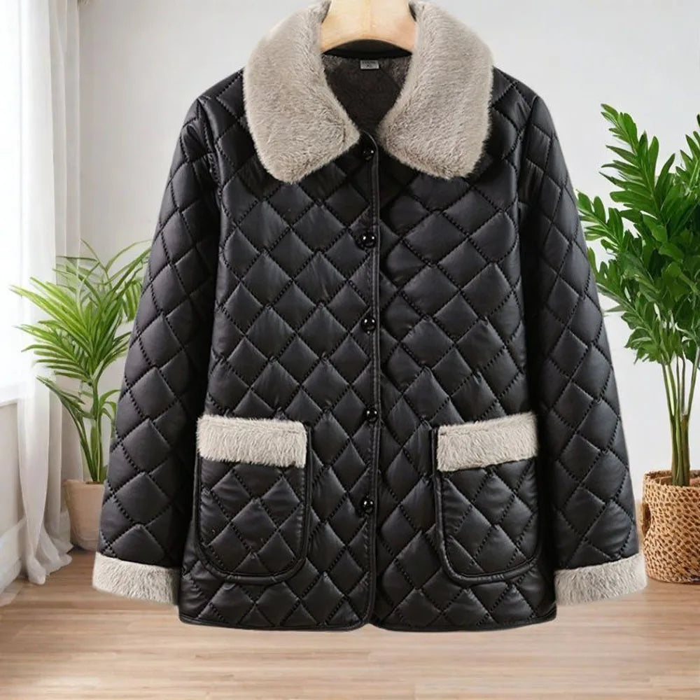 Female Winter Clothes Mother's Clothes With Added Velvet For Warmth Coat Fashionable New Short Ribbed Thickened Jacket Autumn