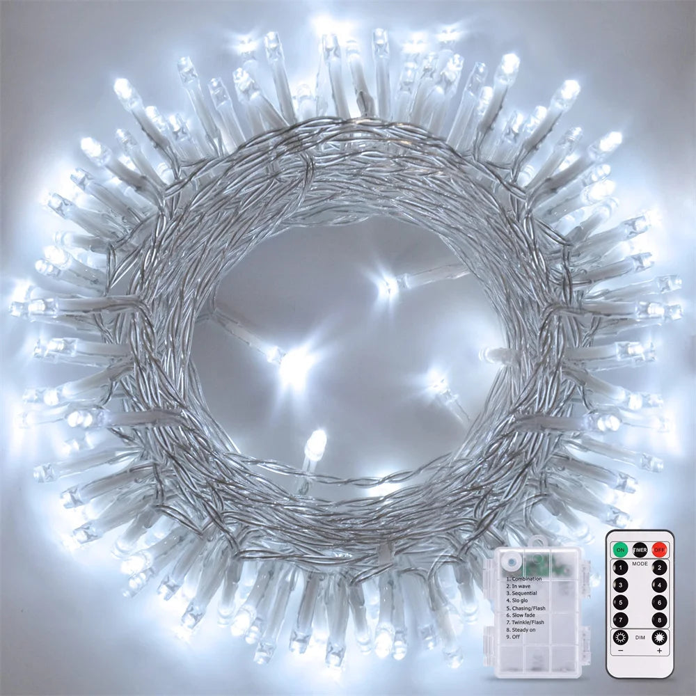 Christmas Lights Outdoor Battery Power String Lights Waterproof Twinkle Fairy Mini Lights with 8 Modes Remote Indoor White