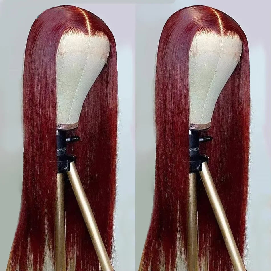 Straight Burgundy 99j Color Wig 180 Density Transparent Lace Frontal Human Hair Wig 13x6 Lace Frontal Human Wigs For Women