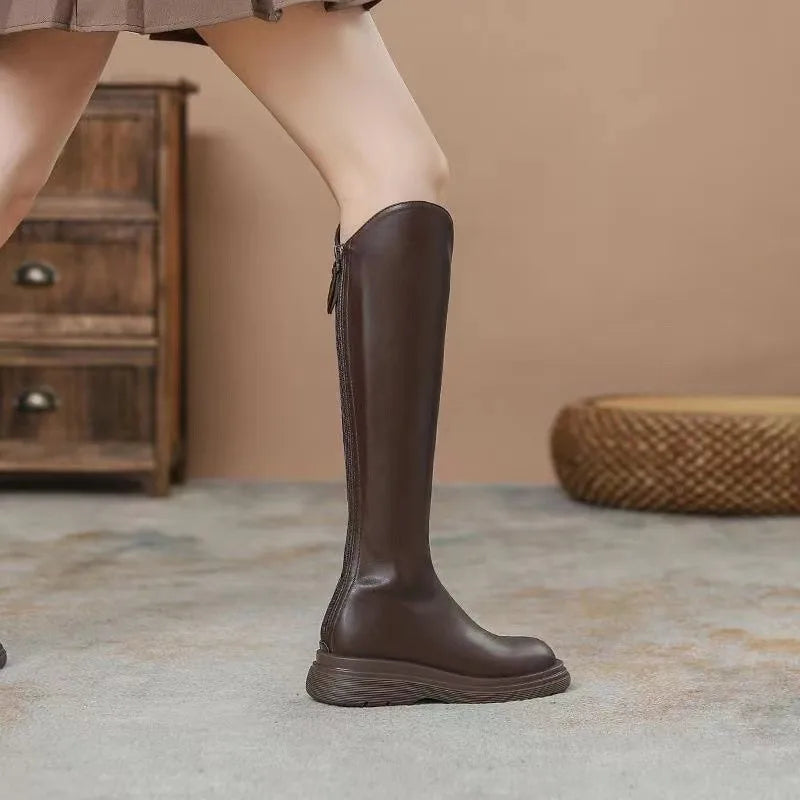 Boots Women's Autumn and Winter New Flat Bottom Black Long BootsVVersatile Slimming Long Boots Height Increasing Elastic High