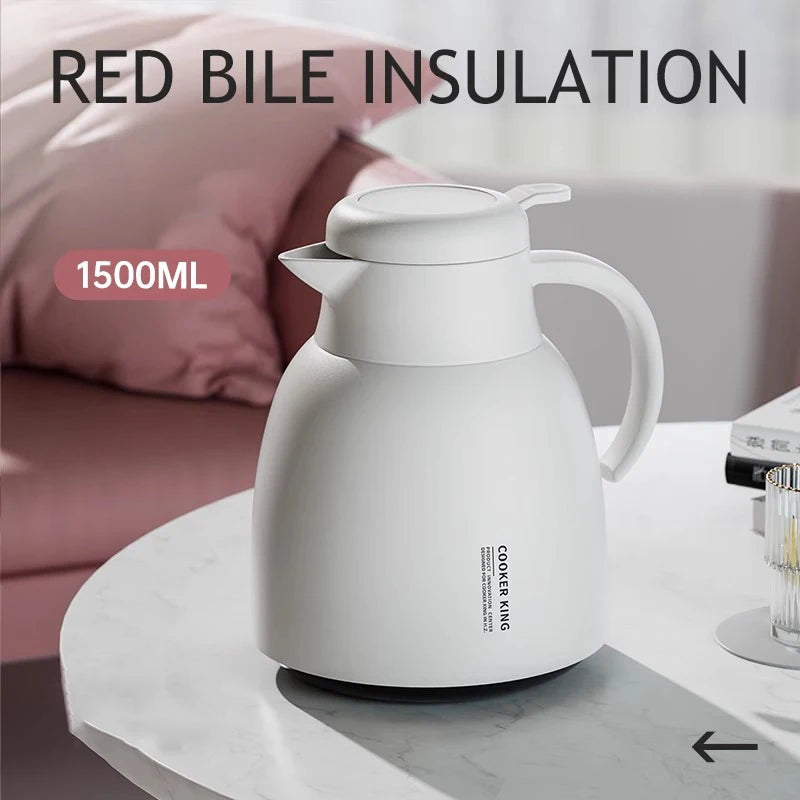 COOKER KING 1500ML Glass Inner Insulation Pot Thermal Kettle with Handle Dormitory Thermal Flask Keep Warm＆Cold Water Kettle